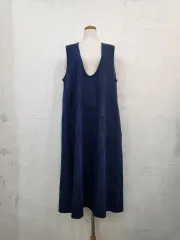 春新商品 デニム Vネック ノースリーブ ロング ONE PIECE F