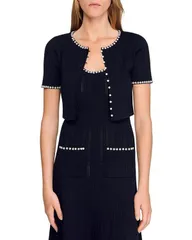 サンドロ レディース アウター カーディガン クロップド Sandro Cropped Beaded Cardigan Black ブラック