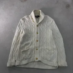 100 POLO RALPH LAUREN ショールカラー ハンドニット ケーブル編み カーディガン