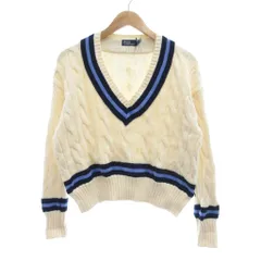 ポロ バイ ラルフローレン Polo by Ralph Lauren ケーブルニット クリケットセーター 長袖 Vネック S ホワイト /UO
