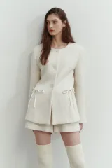 THETIS ポケット リボン デザインテープ ツイード ジャケット アイボリー