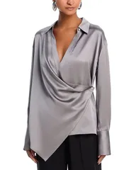 ヘルムート ラング レディース トップス シャツ シルク Helmut Lang Silk Relaxed Wrap Shirt Steelのサムネイル