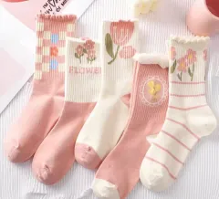 ピンク 花柄 レディース 靴下 セット 5
