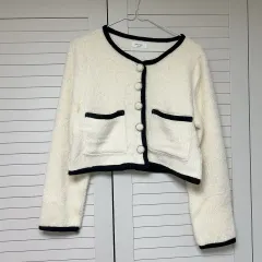 新品) ツイード アンゴラ バイカラー クロップド カーディガンジャケット デートコーデ ゲストルック