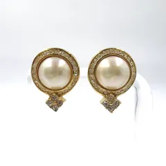 Christian Dior GP×ラインストーン×フェイクパール ゴールド イヤリング・ピアス ゴールド
