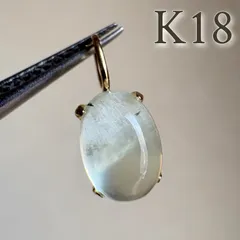 【スペシャルセール☆】 K18 天然石プレナイト　ペンダントトップ　oval カラーストーン