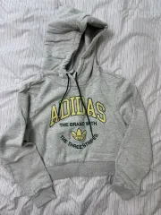 adidas レディース クロップド フードTシャツ 90s サイズ ライトグレー