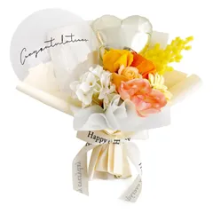 バルーン花束 ソープフラワー 卒業式 フラワーアレンジ ギフト バルーンブーケ 卒園 卒業 入園 入学 合格祝 発表会 母の日 成人祝 成人式 女の子 結婚祝い お礼 退職祝い（オレンジ Congratulations）Mm