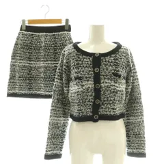 ダーリッチ Darich ツイードニットセットアップ ノーカラージャケット タイトスカート ミニ F ブラック /DF ■OS