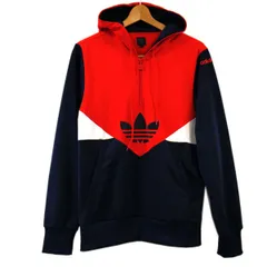 ◆adidas Originals カラーブロック ハーフジップ フーディー トレフォイル パーカー ジャージ素材 アディダスオリジナルス メンズ