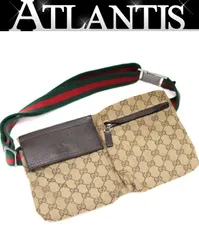 グッチ GUCCI シェリーライン ベルトバッグ ウェストポーチ GG柄 キャンバス ブラウン 28566 【74046】