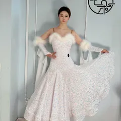 新品 未使用  競技用 社交ダンス ドレス モダンダンス衣装 スタンダードドレス ワルツドレス ロングドレス ベロア スパンコール 演出服 舞台衣装 発表会 コンテスト パーティードレス デモ用 レディース 高級ダンスドレス