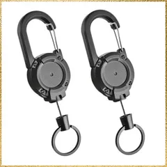 ☆彡送料無料でお届け☆彡Color:ブラック-2 [CRAZY SHARK] 2個 リールキーホルダー 強力 カラビナ式ピンオンリール キーリール 金属ワイヤー 最長60cm キーチェーン 伸びる 丈夫 紛失防止