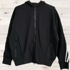 B1583 アディダス adidas ブルゾン ジャンパー アウター 黒 プリントロゴ文字 フード