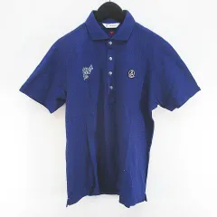 アンパスィ and per se ゴルフウェア 半袖 ポロシャツ カットソー L 青系 ブルー ロゴ 文字 刺繍 ワッペン 総柄