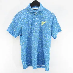 アンパスィ and per se ゴルフウェア 半袖 ポロシャツ カットソー L 水色 ライトブルー ロゴ 文字 刺繍 総柄