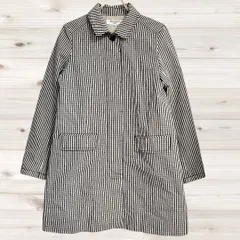 B1585 ナチュラルビューティーベーシック NATURAL BEAUTY BASIC ロングコート アウター(M) ストライプ 総柄 綿  レギュラーカラー ボタン止めのサムネイル