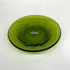 現品限り【沖縄ガラス】沖縄工芸村　手造りガラス　丸皿（グリーン）＜送料込み＞