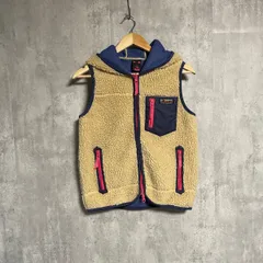 X-girl エックスガール ボアベスト フリース フード付 ベージュ ネイビー ピンク 1 S相当 レディース アウトドア ストリート y2k 00s 古着 秋 冬 重ね着 希少 フェイスロゴ もこもこ