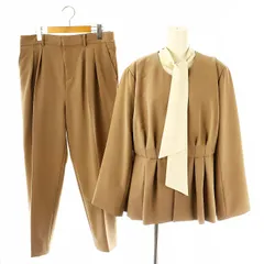 ルイルエブティック RUIRUE BOUTIQUE ボウタイブラウス×ペプラムフレアジャケット×パンツ ノーカラー 3点セット 3L グレージュ /HK ■OS