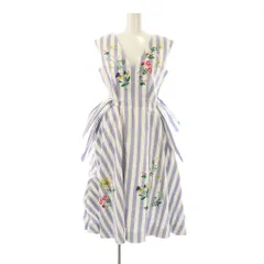 チェスティ Chesty ストライプ 刺繍ワンピース ノースリーブ 0 ブルーグレー ホワイト マルチカラー /ES ■OS