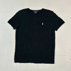 XL) ポロ ラルフローレン ケーブル編み 半袖ニット ブラック