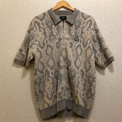 HUF 【ハフ】半袖 Tシャツ ジッパー 襟付き ワンポイント グレー ホワイト L