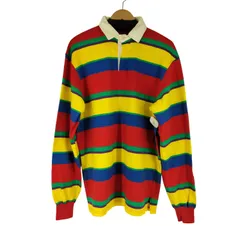 ポロバイラルフローレン Polo by RALPH LAUREN 90S MADE IN USA スモールポニー マルチカラー ボーダー ポロシャツ メンズ import：L 