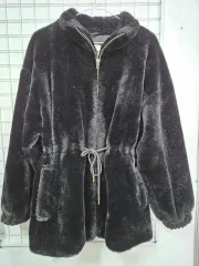 ZARA ブラック 人造ファー フード ジップアップ ロング コート