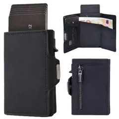 D★[GRHONC] スマートウォレット ミニ財布 三つ折り財布 本革 カードケース スライド式 コンパクト 薄型 キャッシュレス ミニマリスト (ブラック) cda18cd1