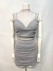 2525 JEWELS ジュエルズ　キャバクラ　ドレス　シアーラメビジューセットアップ　キラキラ　ストーン　タイト　シースルー　ミニ　伸縮性　ハイネック　ノースリーブ　キャバドレス　M