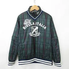 フィラ FILA GOLF ゴルフ スポーツウエア ジャケット スニード 4WAY 長袖 半袖 Vネック スペアカラー チェック 中綿 蓄熱 プリント 刺繍 リブ 緑 グリーン LL