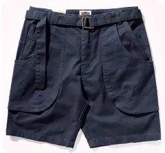 新作メンズ ショートパンツ コットン　  ネイビー コットン ショートパンツ ベルト付き