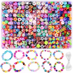 ブレスレット製作用クレイビーズ 約1000個セット 粘土ビーズキット フルーツフラワーポリマークレイビーズ DIYブレスレット作成キットアクセサリー女性用女の子