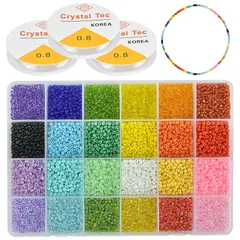 ビーズ手芸12000個 3mmガラスシードビーズ 小さなクラフトビーズ 小さなビーズキットラウンドシードビーズ アクセサリーキット3ロール 0.8mm 伸縮性ビーズコード 子供 大人 DIY ブレスレット ネックレス 友情用 24色DIY用品 手芸 ジュエリー