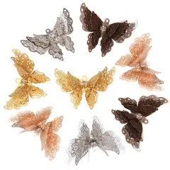 5色10個 チャーム 蝶 ネックレス 蝶々 イヤリング バタフライ 胡蝶 透かし ピアス 蝶型 立体 和風 蝶の髪飾り チョーカー つまみ細工 ヘアピンパーツ ヘアパーツ ヘア アクセサリーパーツ レディース 着物和装 浴衣 成人式 七五三 女の子子供 雛祭り