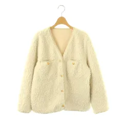 ジャーナルスタンダード レリューム JOURNAL STANDARD relume カーリーフェイクムートンVネックジャケット ノーカラー F ホワイト /HK ■OS