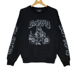 GO AHEAD ゴーアヘッド ラビットプリント スウェット トレーナー 長袖 フロントプリント Myanmar製 Mサイズ ブラック