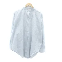 ナイスクラップ NICE CLAUP カジュアルシャツ バンドカラー 長袖 ストライプ柄 F オフホワイト 水色 ライトブルー /HO19
