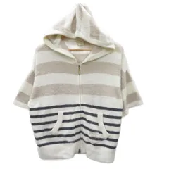 ジェラートピケ gelato pique ルームウェア ジャケット パーカー F 白 ホワイト ボーダー柄 半袖 ジップアップ ミドル丈 /YS9 ■ECB001