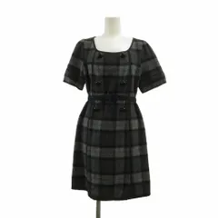 ミニマム MINIMUM ワンピース ウール 半袖 ひざ丈 チェック柄 スクエアネック リボン 2 黒 ブラック /XZ ■ECB001