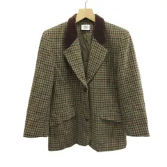ローラアシュレイ LAURA ASHLEY テーラードジャケット ウール シングル 3B チェック柄 総裏地 肩パッド 9 茶色 ブラウン /XZ ■ECC002