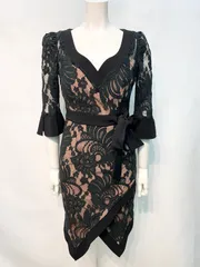 2532 Andy アンディ　キャバクラ　ドレス　総レース　ウエストリボン　タイト　ミディ　キャバドレス　M