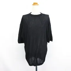 B&Y ユナイテッドアローズ BEAUTY&YOUTH ビューティー&ユース サマーニット セーター 五分袖 ドロップショルダー 丸首 透かし編み コットン XL ブラック ※EKM