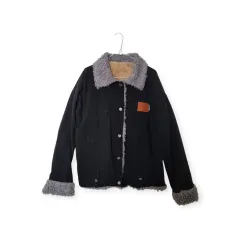 ブラック デニム ジャケット 裏地ファー/XLオススメ