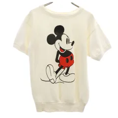 Walt Disney ウォルトディズニー 90s USA製 オールド ミッキーマウス 半袖 スウェット Tシャツ M オフホワイト 裏起毛 レディース 古着