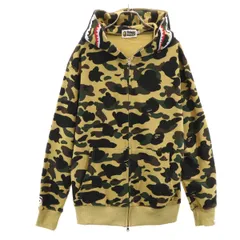 A BATHING APE アベイシングエイプ 日本製 カモフラ柄 長袖 スウェット シャーク ジップパーカー M キャメル 迷彩 メンズ 古着