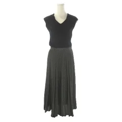 フレイアイディー FRAY I.D ドッキングワンピース 0 黒 ブラック Vネック ノースリーブ リブ プリーツ ドット柄 /AO22 ■ECE003