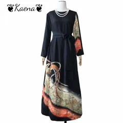 着物リメイク ロングタックワンピース  黒留袖 Aライン マキシ丈ドレス 作家物 鳳凰花唐草文 駒刺繍 金彩 暈し染め ブラック 黒 鳳凰