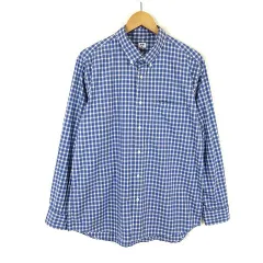 ユニクロ UNIQLO ブロード シャツ チェック ボタンダウン コットン 長袖 XL 青 ブルー オフ白 グレー 大きいサイズ